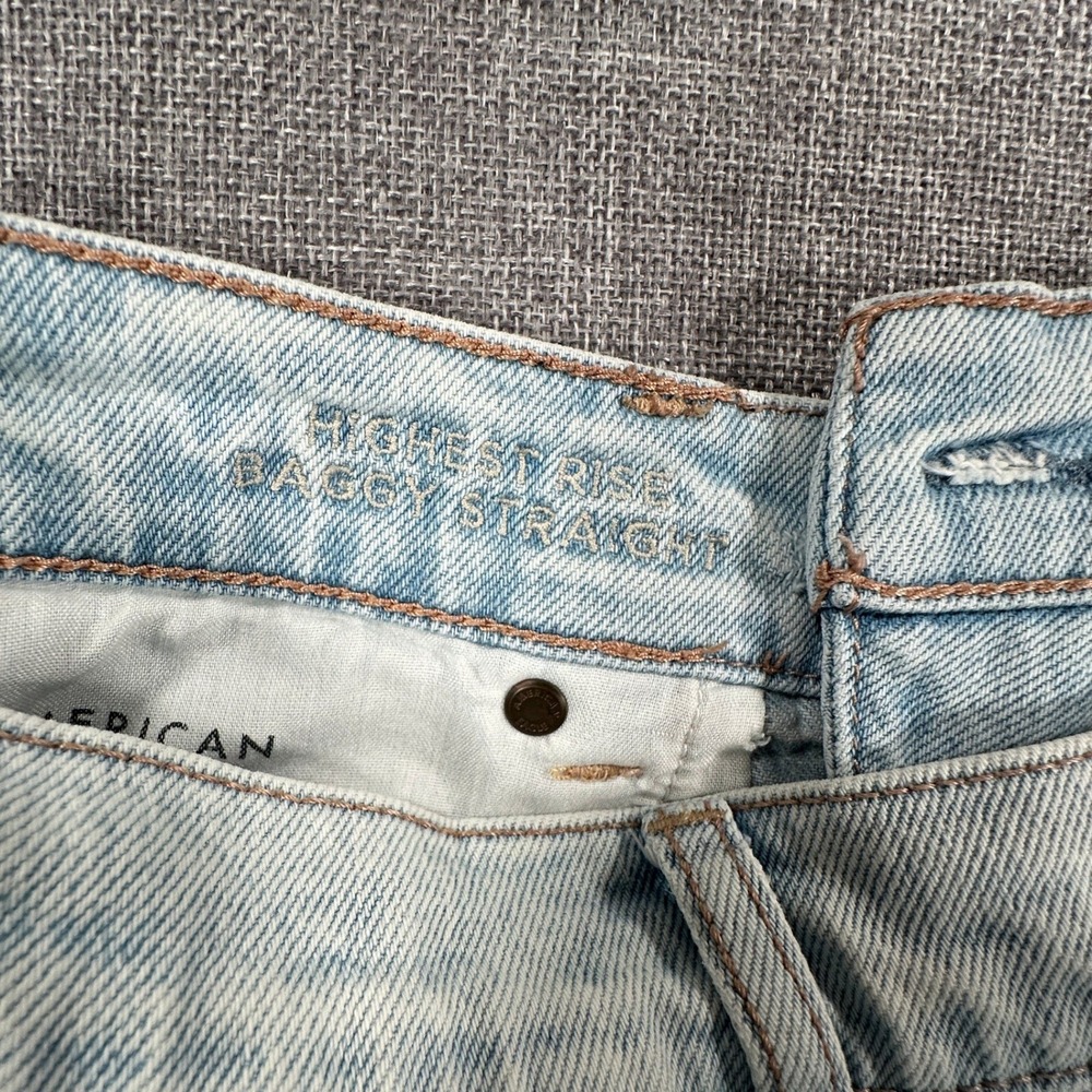 American Eagle Highest Rise Baggy Straight Jeans Womens 12 Blue 90s PLEASE READ - Picture 12 of 14